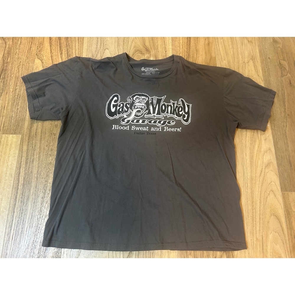 Gas Monkey Garage Mens 2XL Gray Graphic T-Shirt Blood Sweat and Beers USA Made